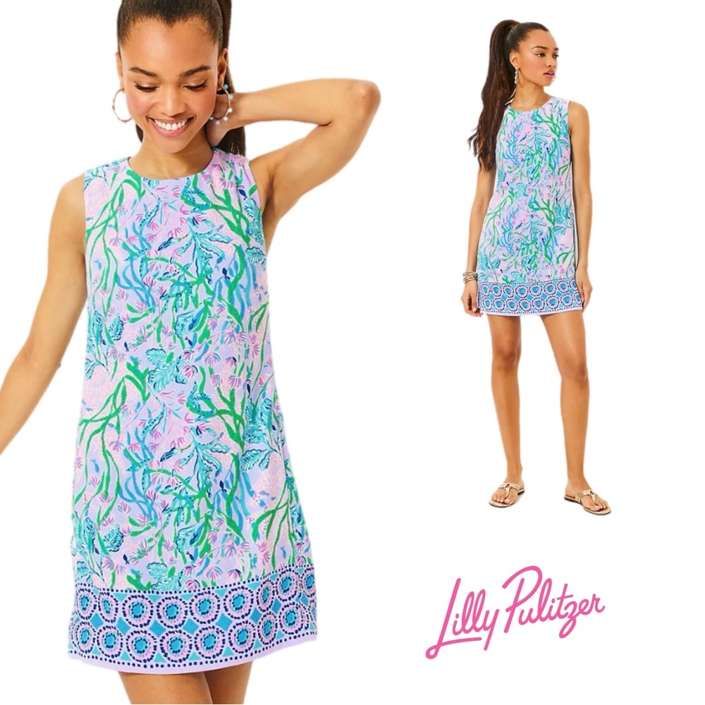 NEW Lilly Pulitzer EDITA SHIFT, MULTI SEACRET ESCAPE ENGINEERED WOVEN DRESS - Picture 1 of 11